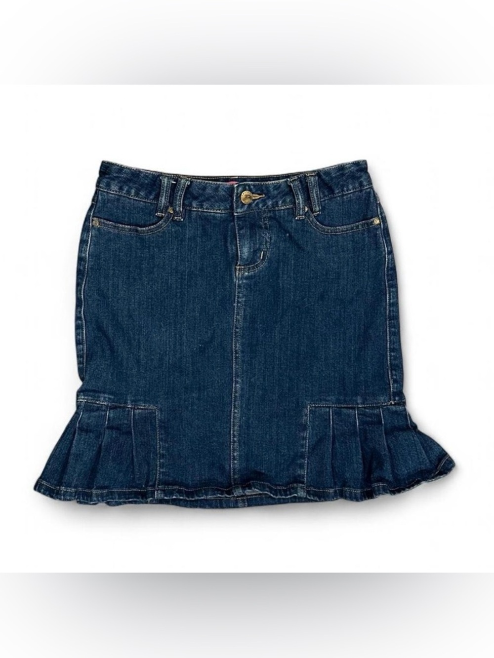 Y2K 2000s Thalia Sodi Discontinued Dark Blue Denim Ruffle Mini Skirt Size 0
